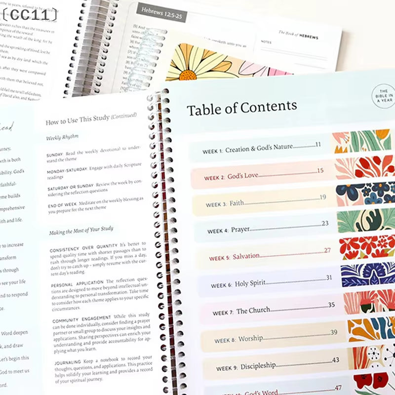 〔Cc11〕The Bible in a Year: a 52-Week Study through Gods Word - Spiral Bible Study Guide 52-Week Women'S Bible Study Plan
